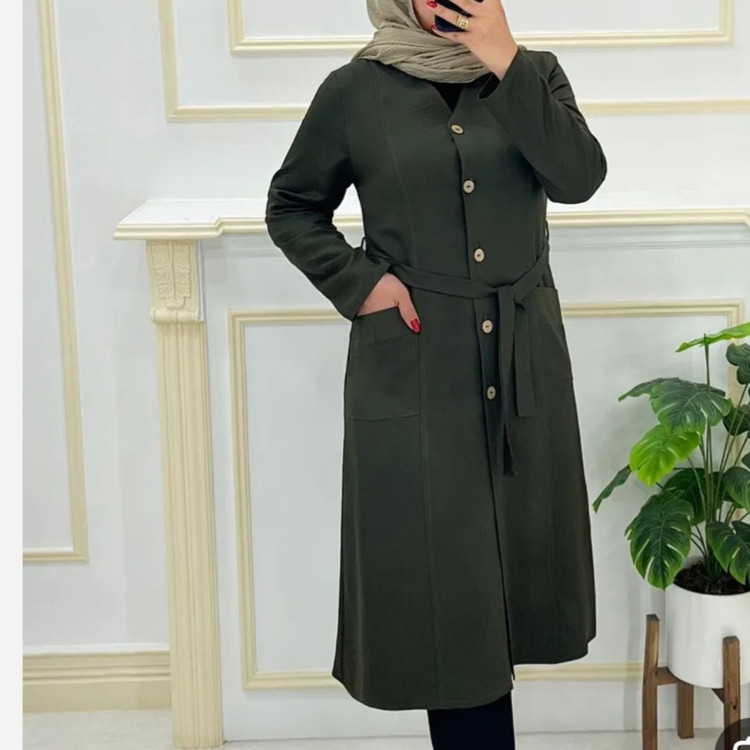 مانتو کرپ نخ اعلا گلدوزی جیبدار (مانتو تونیک کرپ نخ درجه یک قد بلند سایز بزرگ