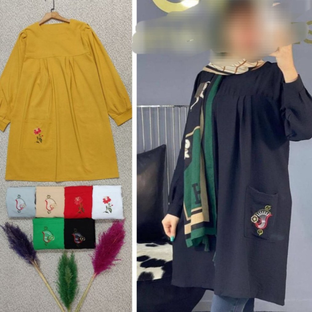تونیک مانتو پوپلین جیب گلدوزی بنگال( مانتو تونیک شومیز لباس سرافون