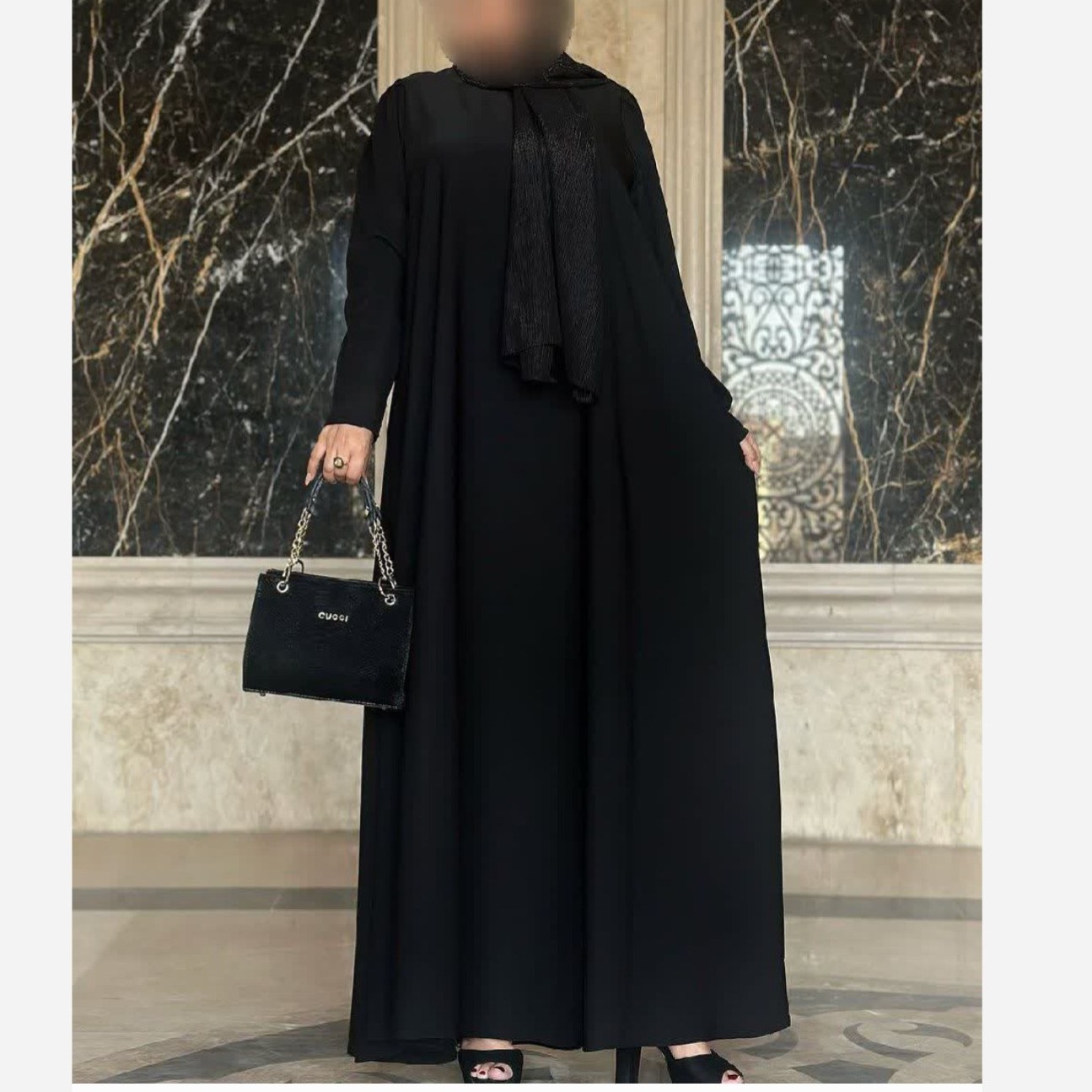 عبا مشکی الیزه درجه یک با بند تنظیم، طول 135-140cm، آستین 57cm