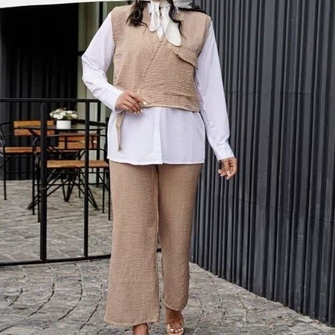 ست مانتو شلوار زنانه سه تکه شومیز و جلیقه مدل صوفیا