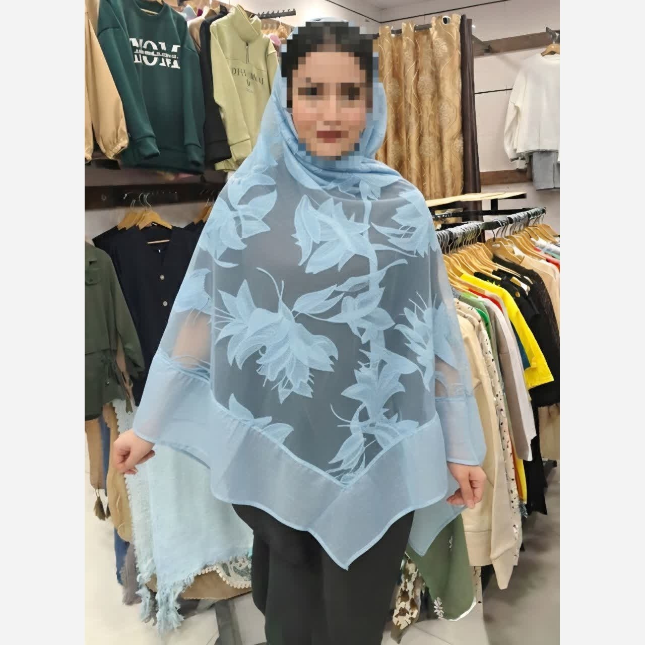 روسری شیشه ای مجلسی توری زنانه طرح دار کد 379