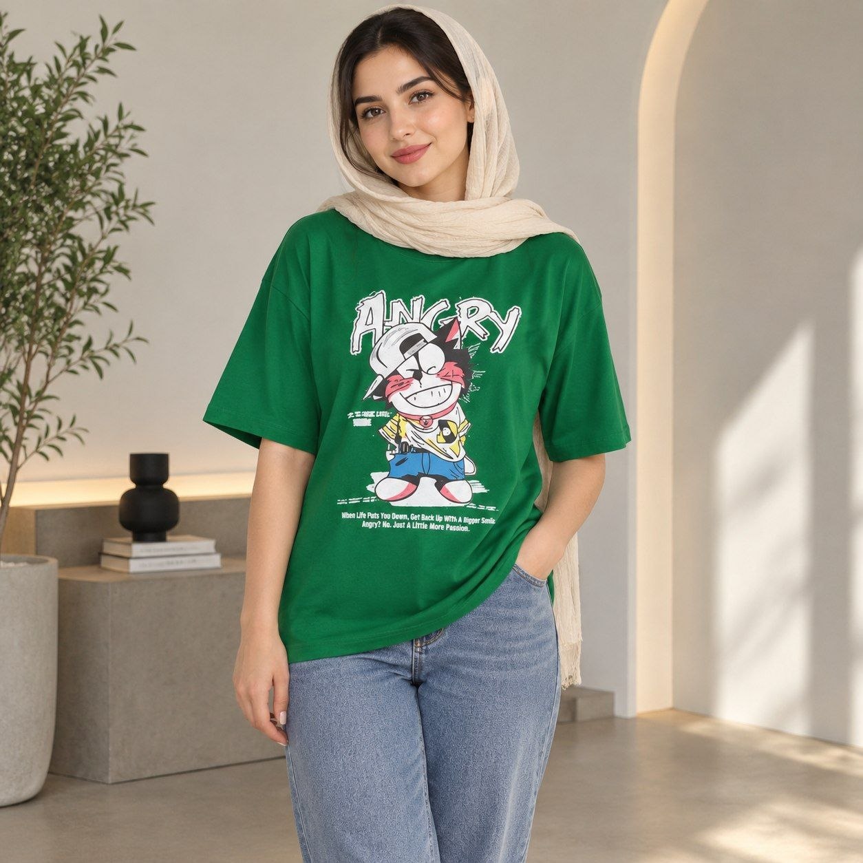 تیشرت زنانه لانگ چاپدار سوپر اسپان لش