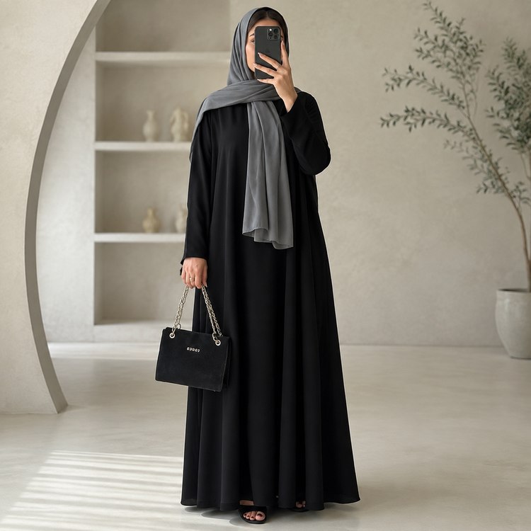 عبا مشکی الیزه درجه یک با بند تنظیم، طول 135-140cm، آستین 57cm