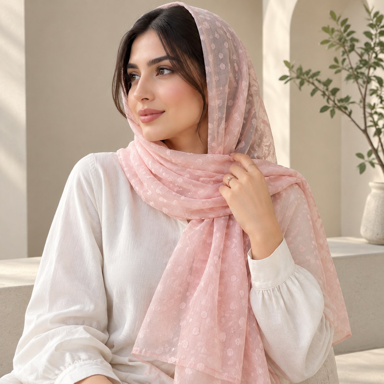 شال زنانه حریر گل برجسته