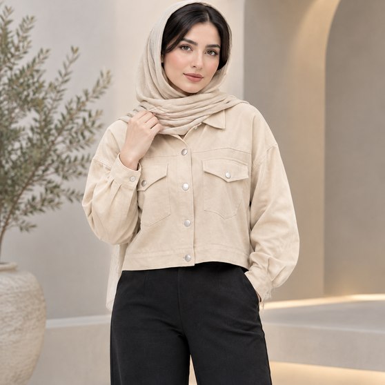 کت کراپ زنانه جنس کتان فری سایز