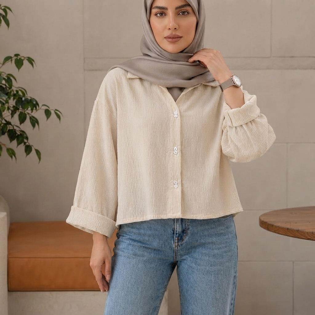 شومیززنانه باکسی کوتا مدل آستین سه رب