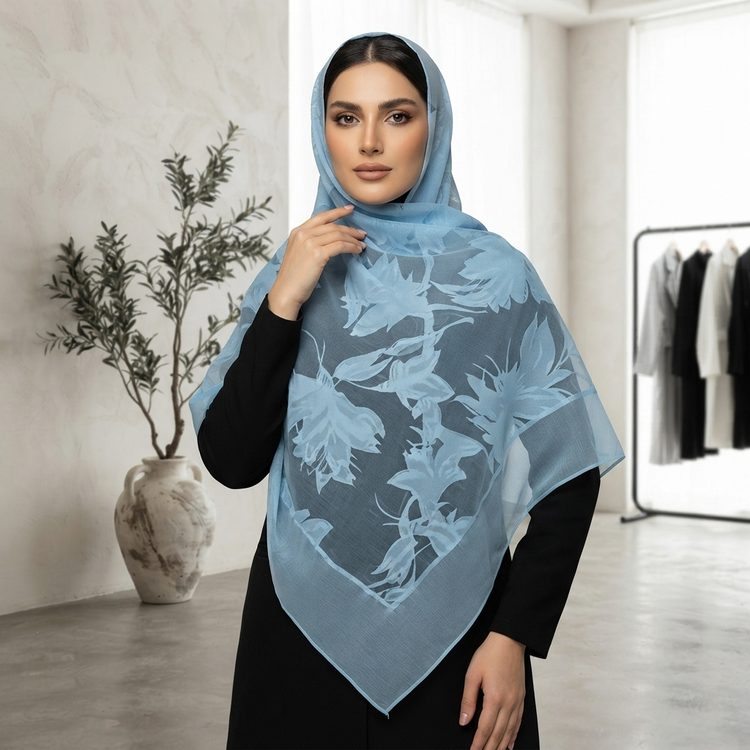 روسری شیشه ای مجلسی توری زنانه طرح دار کد 379