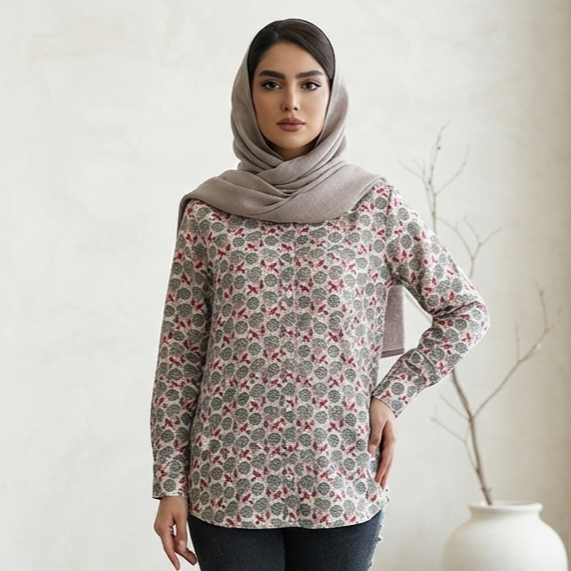 شومیز زنانه دکمه ای طرح برگ سایز 1